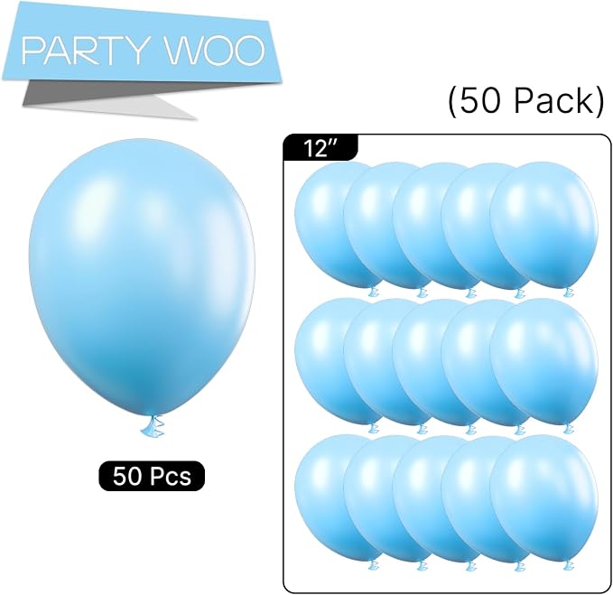 PartyWoo Light Blue Balloons 50pcs Baby Pastel Sky Aqua Blue Color | 12 Inch - Image 5