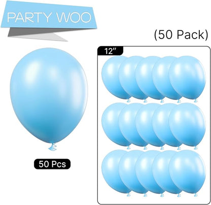 PartyWoo Light Blue Balloons 50pcs Baby Pastel Sky Aqua Blue Color | 12 Inch - Image 5