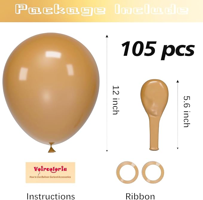Voircoloria 105pcs Brown Party Latex Balloons, 12inch | - Image 2