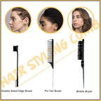 7 Pcs Hair Wax and Edge Control Set for Women - Flyaway Styling Products Includes Wax Stick, Hair Finishing Stick, Comb, Elastic Bands for Wig Edges