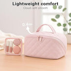 Cosmetic Bag for Travel, Large Capacity Pouch Purse Organizer, Waterproof Puffy Padded Make Up Toiletry Bag for Women (Black)