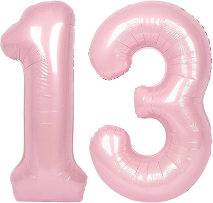 SUWEN 40 Inch Pink Large 13 Number Balloons Big Foil Helium Number Balloons 0-9 by SUWEN