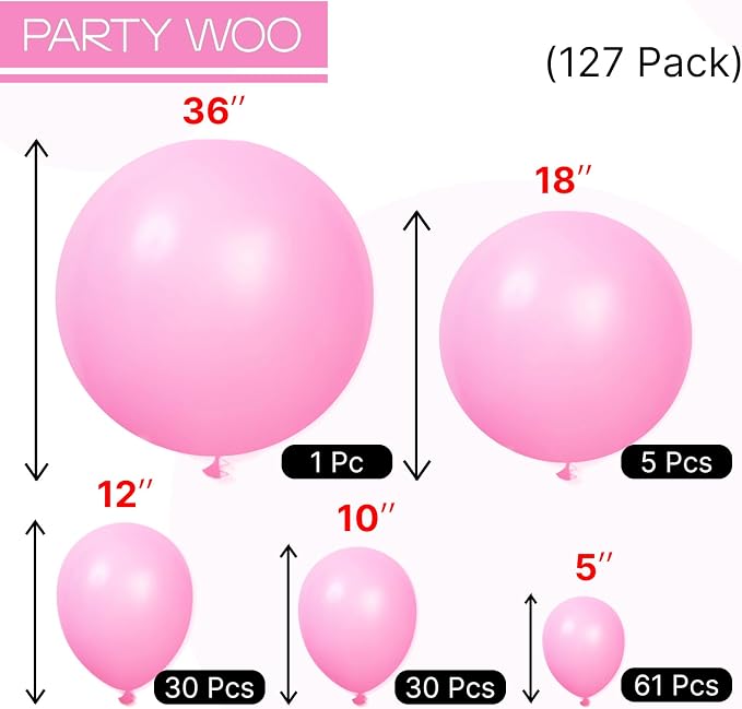 PartyWoo Pink Balloons 127pcs Different Sizes of 36 18 12 10 5 Inch Matte Pink - Image 7