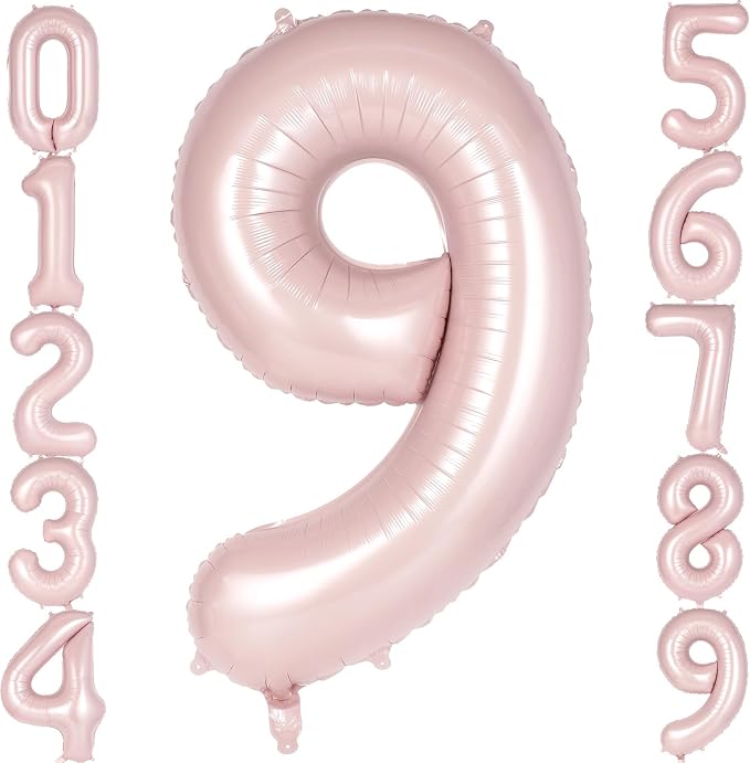 Light Pink Number 9 Balloon, 40 Inch Giant Mylar Number Balloons, Large Foil by AIQINHU