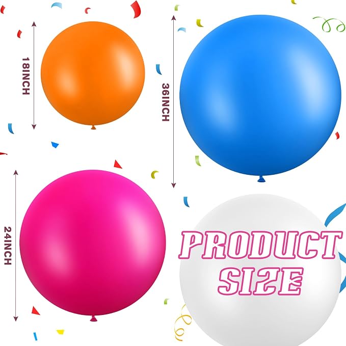 Gejoy 24 Pcs Pool Giant Balloons 36/24/18 Inch Jumbo Large Big Latex Balloons - Image 4