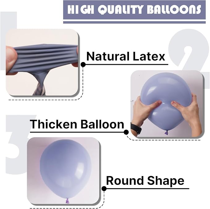 PartyWoo Dusty Blue Balloons 100pcs Boho Dusty Purple Muted Lavender Color | 12 - Image 9
