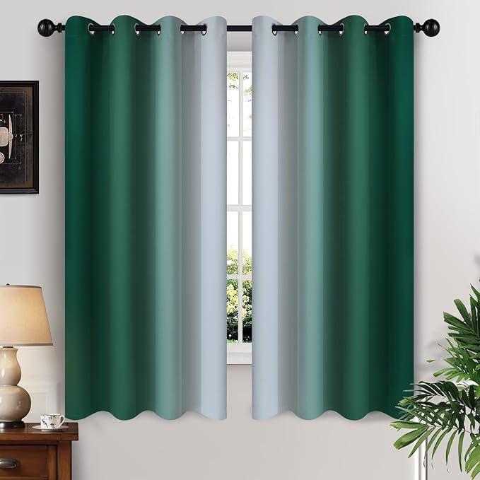 Yakamok Ombre Curtains Dark Green and Greyish White by Yakamok