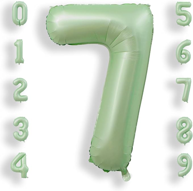 AULE 40 Inch Sage Green 7 Balloon Numbers Foil 0-9 Birthday Big Numbers | by AULE