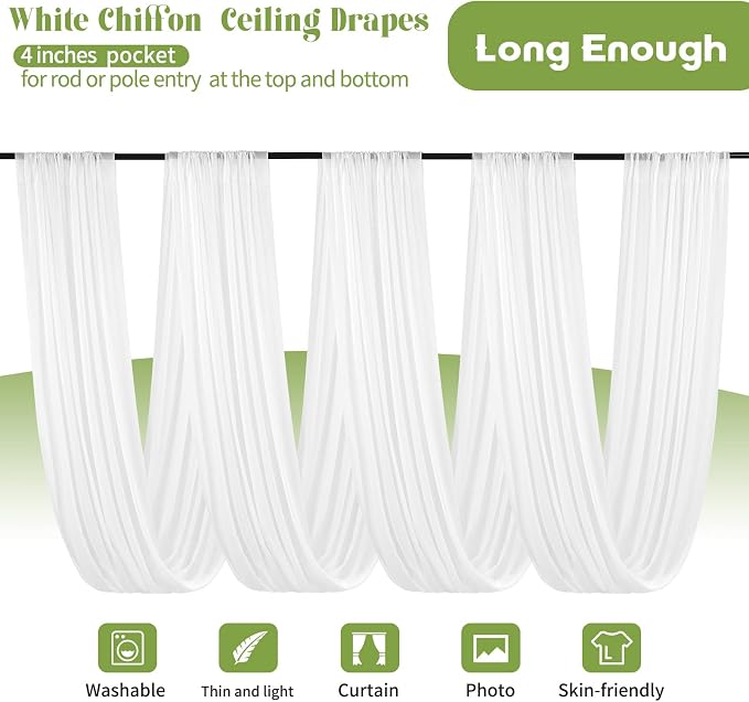 6 Panels White Ceiling Drapes for Wedding Ceiling Drapes 5ftx20ft Wedding Arch - Image 3