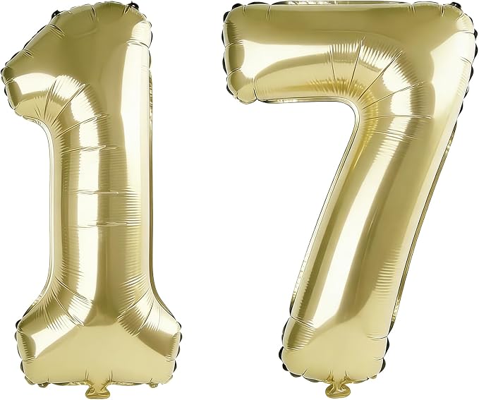 40 Inch Number 17 Balloons for 17th Birthday Party Decorations, 0-100 Champagne by FOBELEC