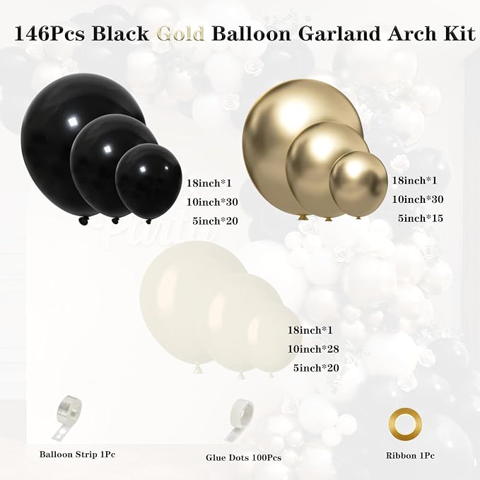 Black Gold Sand White Balloon Garland Arch Kit | Black Sand White Balloon - Image 2