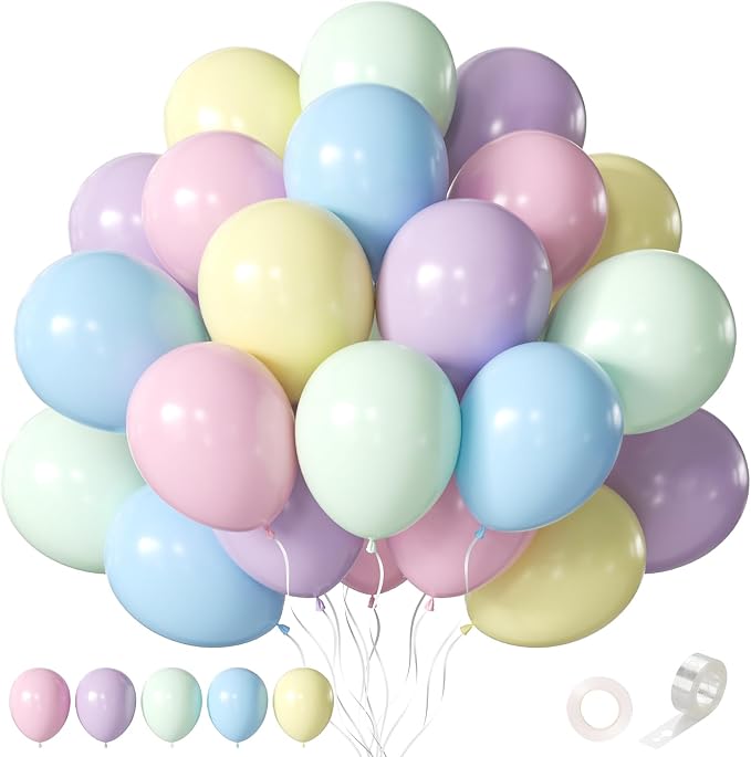 Pastel Balloons 12 Inch 60 Pcs Pastel Rainbow Light Pink Blue Green Purple by Searchbyoccasioncolorsize