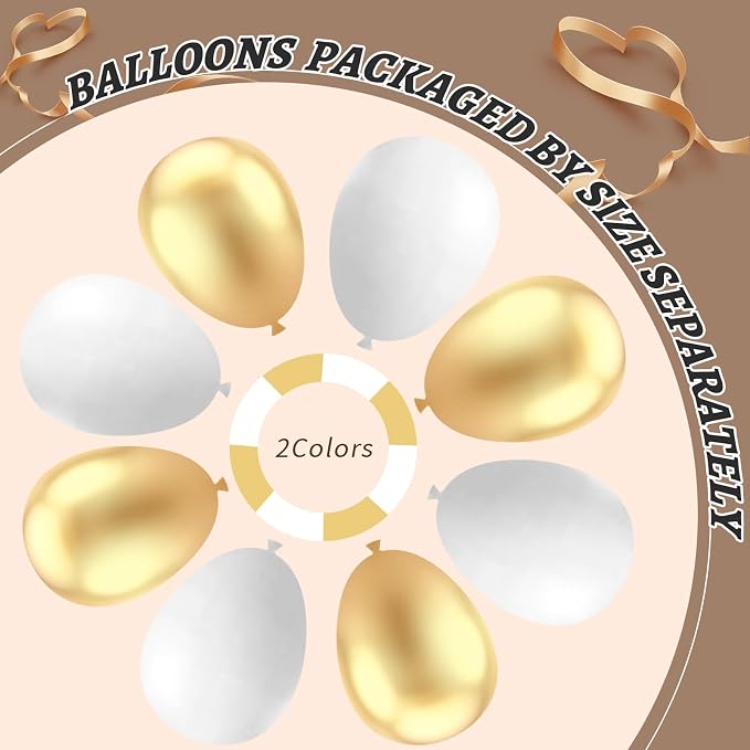 412Pcs White and Gold Balloon Arch Kit, 18 12 10 5 Inch Gold balloons White - Image 4