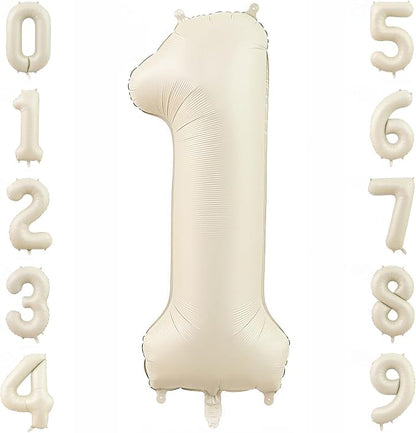 Cream Number 1 Balloons, 40 Inch 1 Balloons Giant Helium Foil Mylar Beige 1 by BBPOOL
