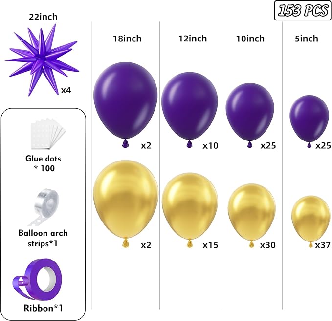 Purple and Gold Balloon Arch Garland Kit 153pcs - Image 2