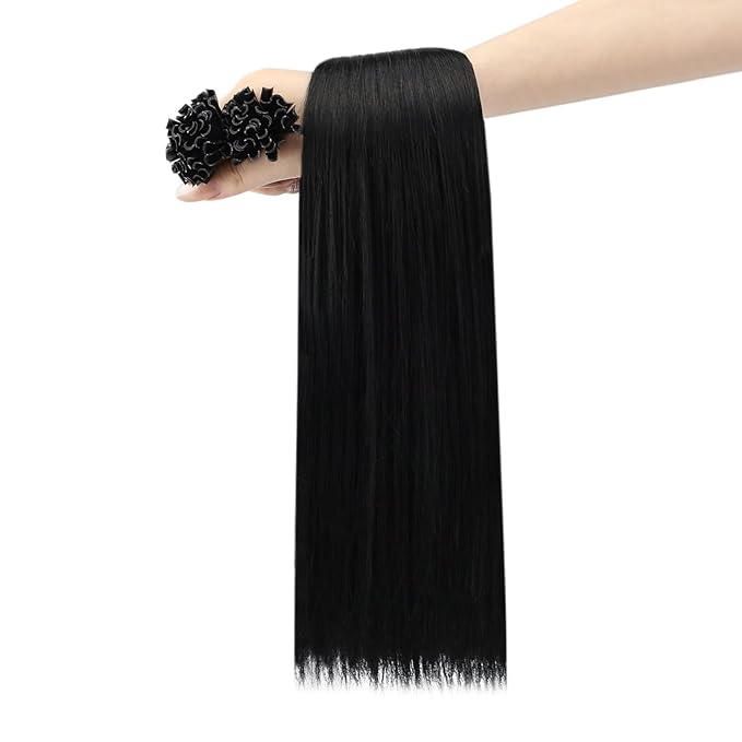 YoungSee U tip Hair Extensions Black U Tip Hair Extensions Human Hair Jet Black 16 Inch Keratin Tip Extension Real Human Hair Silky Smooth Texture 1g/s 50s/50g for School