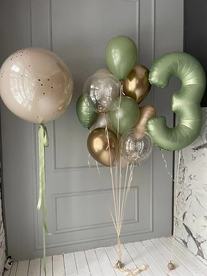 3 Balloon Number 40 Inch Olive Green Balloons - Image 2