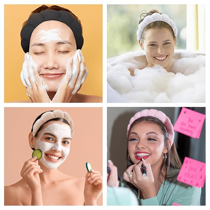 Spa Headbands for Washing Face or Makeup, Sponge Bubble Skincare Headbands, Puffy Terry Cloth Hairband for Women, Skin Care Makeup Headwear Hair Accessories for Girls(Pink)