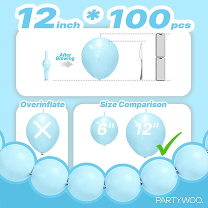 PartyWoo Baby Blue Linking Balloons 100pcs 12 Inch Blue Link Balloons | - Image 4