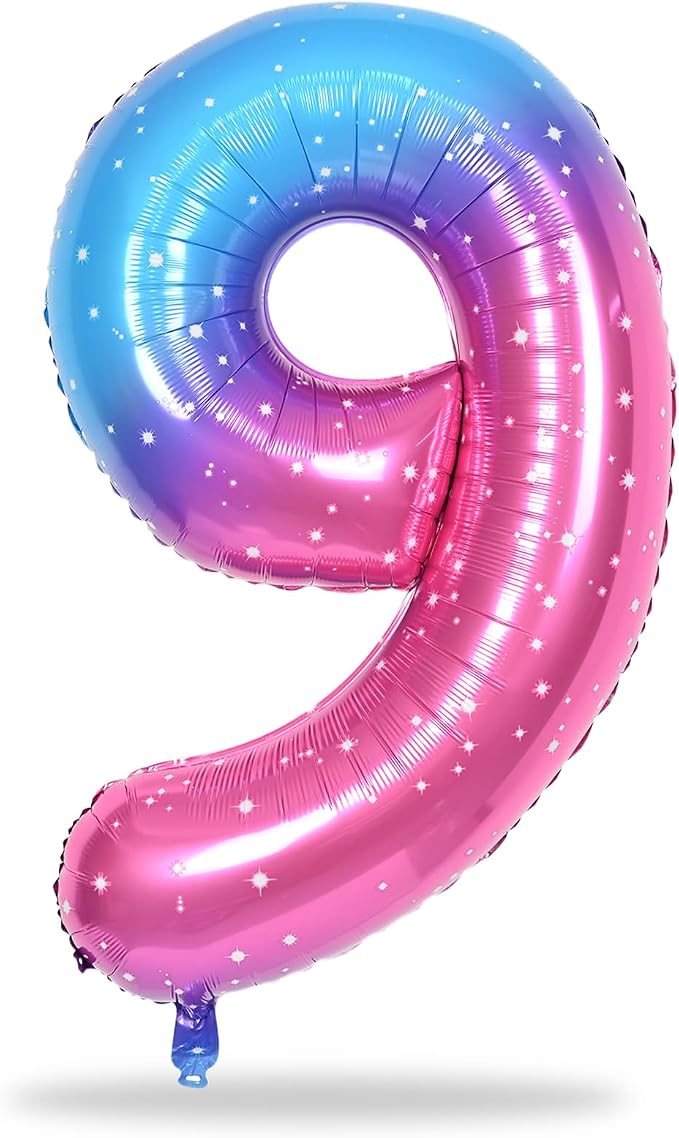 40 Inch Rainbow Gradient Balloon Number 9 Beige, Large Blue Pink Purple Foil - Image 8