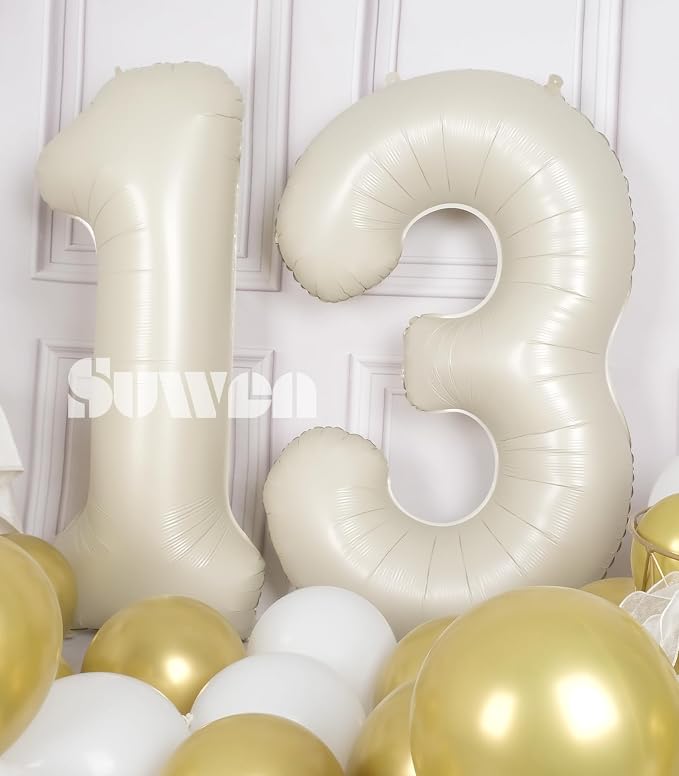 SUWEN 40 Inch Cream White Large 13 Number Balloons Big Foil Helium Number - Image 2