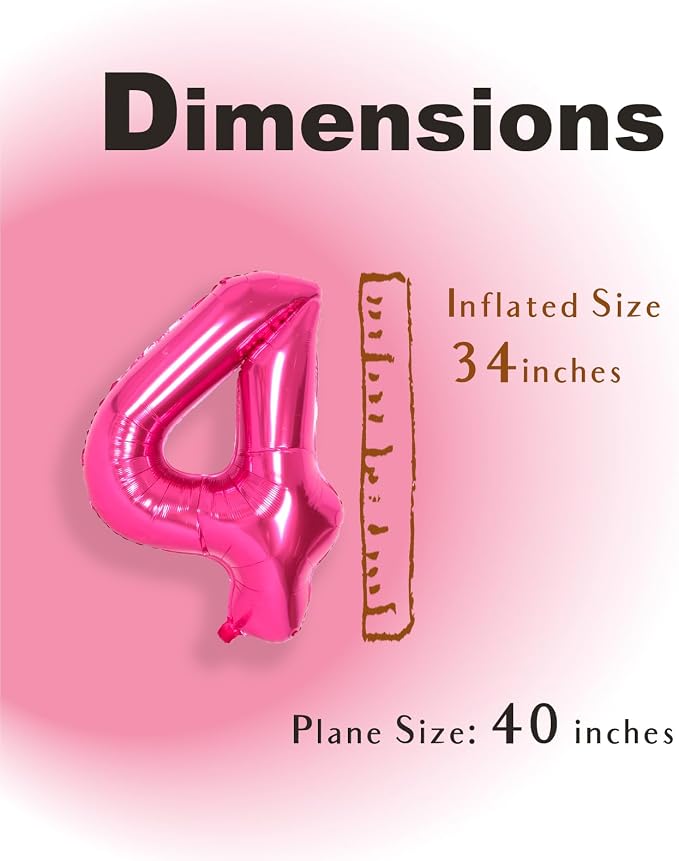 SUWEN 40 Inch Hot Pink Large 4 Number Balloons Big Foil Helium Number Balloons - Image 4