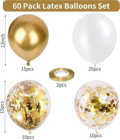 Balloons White and Gold, 60 Packs 12 Inch Metallic Gold Balloons Pearl White - Image 2