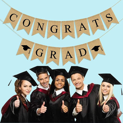 Congrats Grad Burlap Graduation Banner 2026 Congrats Grad Banner Garland No DIY - Image 4