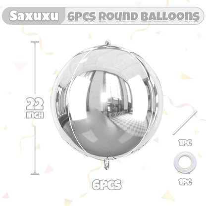 Silver Round Foil Balloons, 22 Inch 4D Round Ball Balloons Ornament, Giant - Image 3