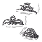 3PCS Black Spider Web Skeleton Hand Skull Hair Claw Clips for Women And Girls, Hiphop Metal Large Medium Size for Thick Thin Hair, Headband Barrette for styling Hair Accessories Party Gift (Black Gun)