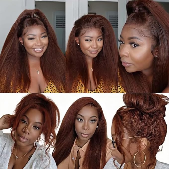 Chocolate Brown Bundles Human Hair Color 4 Kinky Straight Bundle Brazilian Virgin Remy Hair 3 Bundles 24 24 24 Inch Niegmeag Double Weft Brown Yaki Straight Bundle Hair Weave 300g