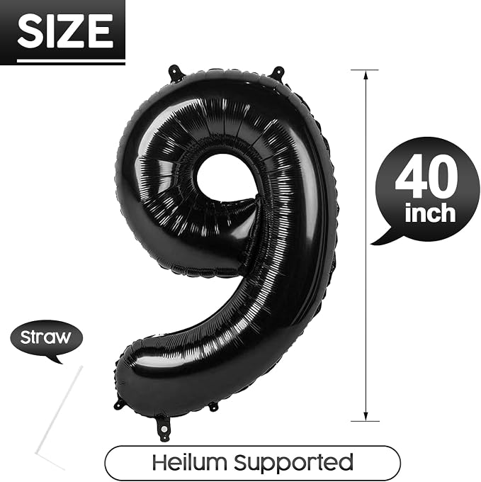 9 Balloon - Black Birthday Number Balloons, 40 Inch Decorations Men Women | - Image 5