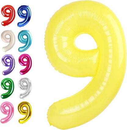 Yellow Number 9 Balloon 40 inch, Balloon numbers party supplies, deco photo by Upgesy