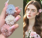 13PCS Mixed Floral Hair Clip Set - 3 Camellia Claws (Pink/Blue/White), 2 Pink-Green Tulle Clips, 6 Flower Barrettes (Heart/Star), 2 Pearl Mesh Clips, Claw Clip Accessories For women/girls