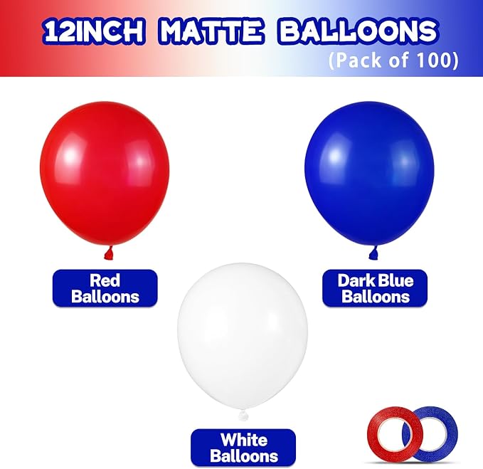 Red White and Blue Latex Balloons 100 Pack - Image 2