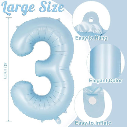 Light Blue Number 3 Balloon, 40 Inch Big Large Foil Number Balloons, Giant - Image 3