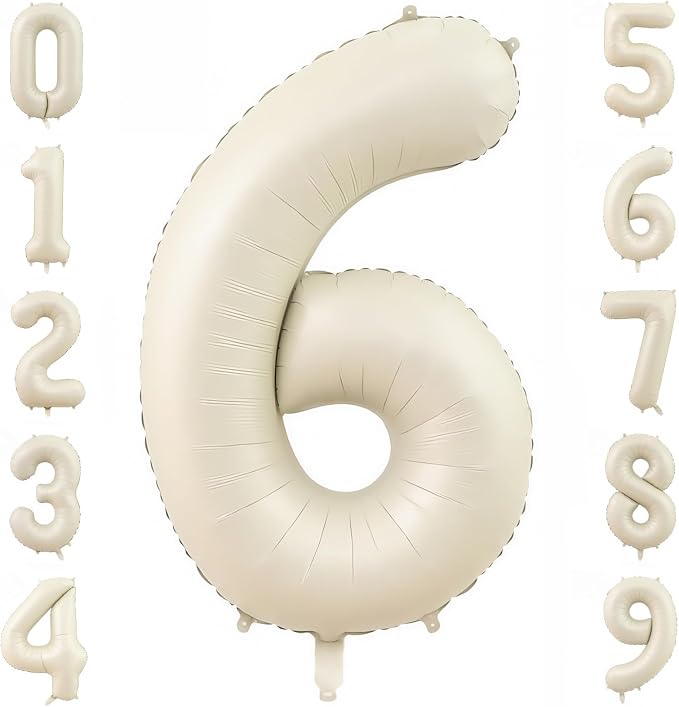 Cream Number 6 Balloons, 40 Inch 6 Balloons Giant Helium Foil Mylar Beige 6 by BBPOOL