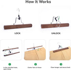 Nature Smile Wooden Pants Skirt Hangers, Smooth Finish Solid Wood Non Slip Jeans Slack Clamp Hangers Hair Extension Hangers (10 Pack Retro)…
