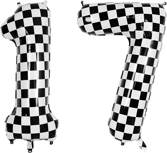 40 Inch Checkered Number 17 Balloon, Giant Foil Birthday Party Decor | 40" by Unknown