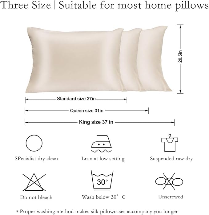 Silk Pillowcase for Hair and Skin 2 Pack 100% Mulberry Silk Bed Pillowcase Hypoallergenic Soft Breathable Both Sides Silk Pillow Case with Hidden Zipper, Queen Size Pillow Cases (Buff Beige)