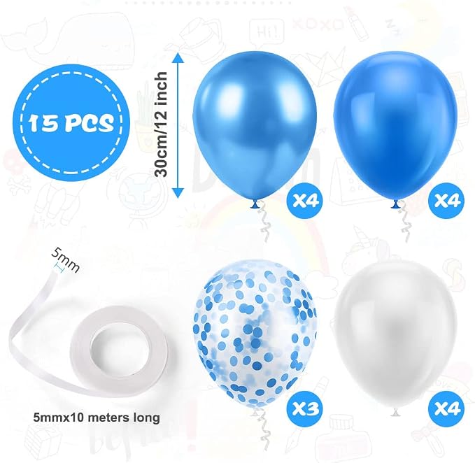 Ainiv 15PCS Blue Balloons, 12inch Thicken Party Balloons - Image 2