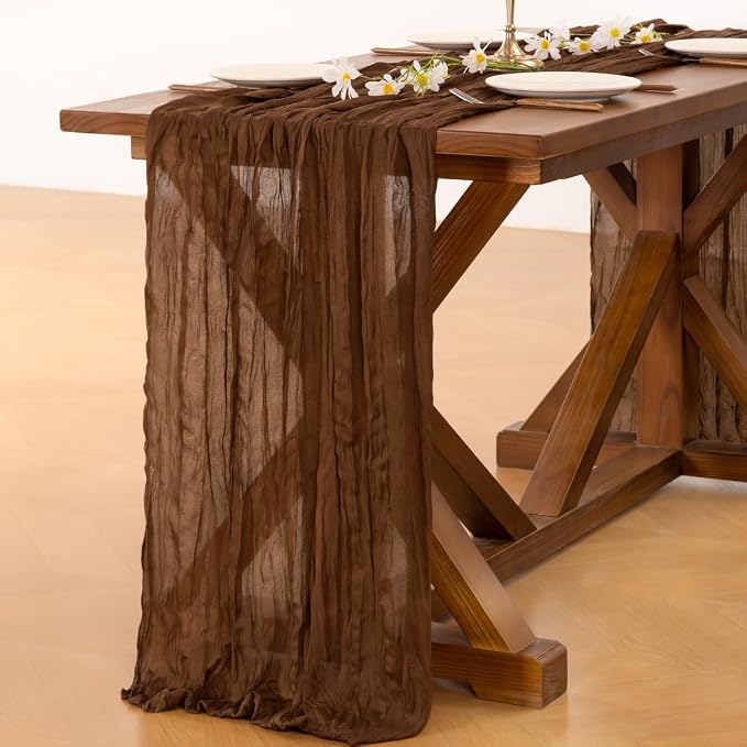 Cheesecloth Table Runner Summer Boho Wedding Birthday Party Home Decor | Brown - Image 4