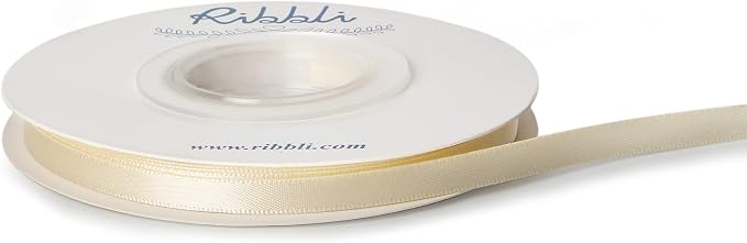 Ribbli Double Faced Ivory Satin Ribbon, 1/4” x Continuous 25 Yards, Use by Ribbli