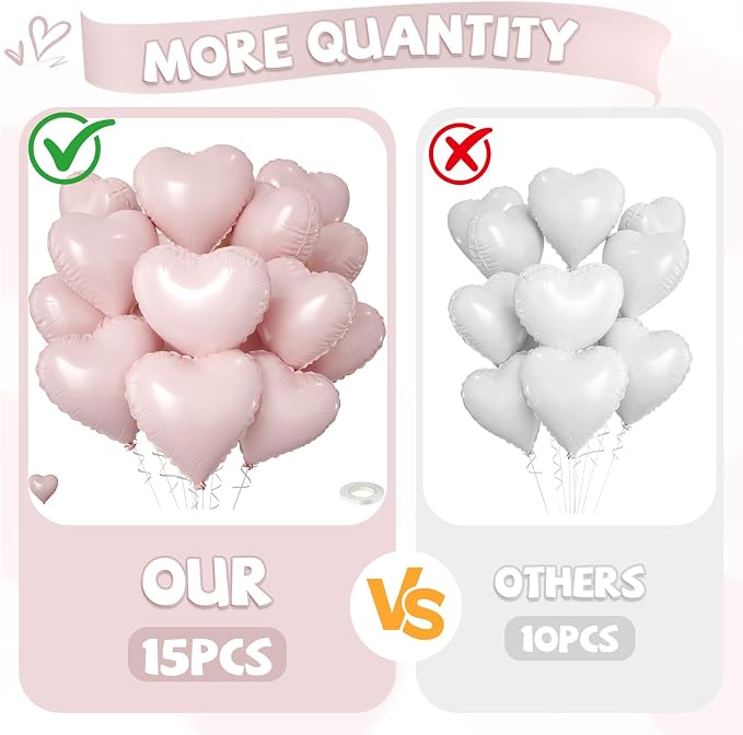 Baby Pink Cream Heart Balloons, Pastel Pink Helium Balloon - Image 3