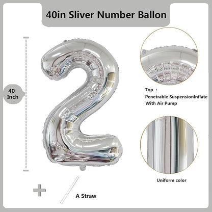 40 inch Silver Number Balloon Giant Foil Helium Balloons Silver Number 2 Balloon - Image 2