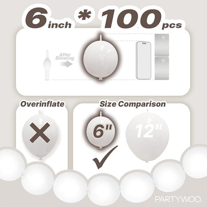 PartyWoo White Linking Balloons 100pcs 6 Inch White Link Balloons | - Image 4