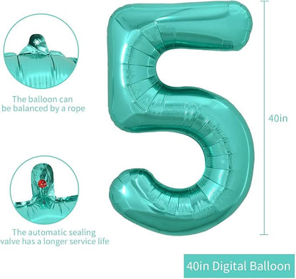 TONIFUL 40 Inch Large Teal Blue Number Balloons, Giant Jumbo Helium Foil Mylar - Image 2