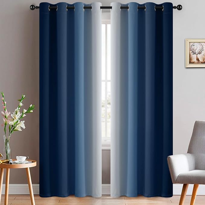 Yakamok Ombre Curtains Blue and Greyish White by Yakamok