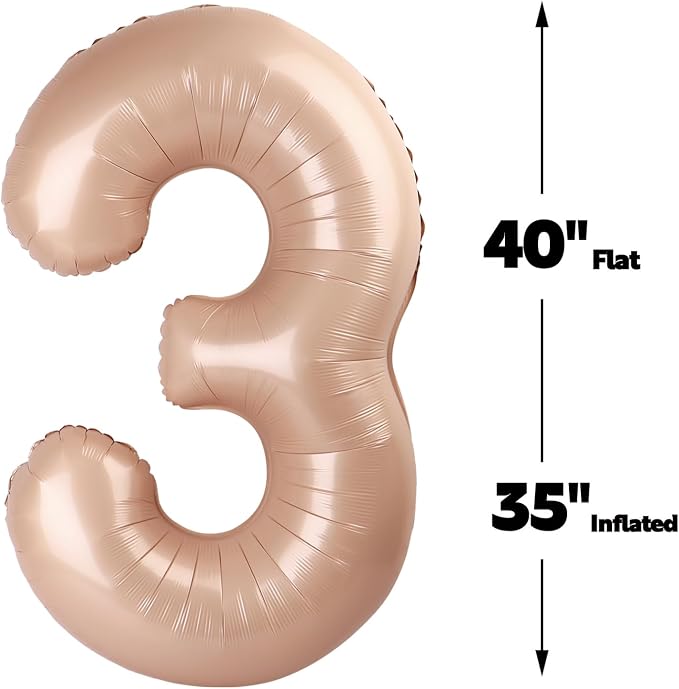 Light Brown Number 3 Balloon 40 inch, 3rd Birthday Party Balloons Decoration | - Image 3