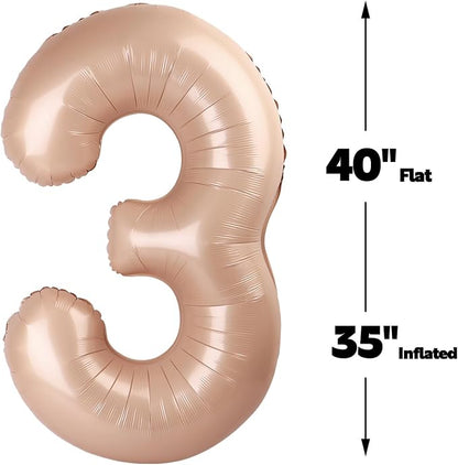 Light Brown Number 3 Balloon 40 inch, 3rd Birthday Party Balloons Decoration | - Image 3